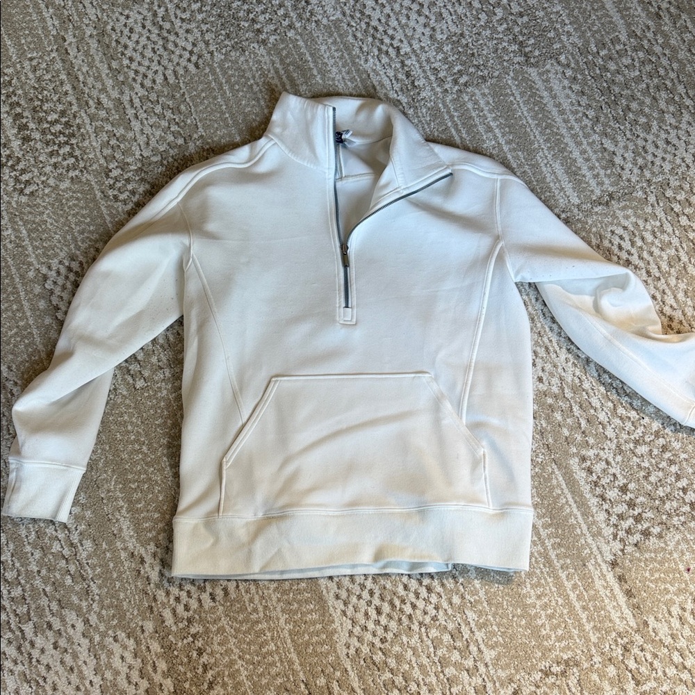 SWhite Half-Zip Pullover Sweatshirt
